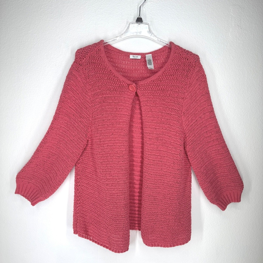 Vintage Long Line Open Knit Cardigan Sweater Single Button Plus Size 3X Coral